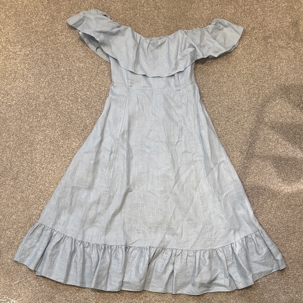 Aritzia Light Blue Off-Shoulder Midi Dress
